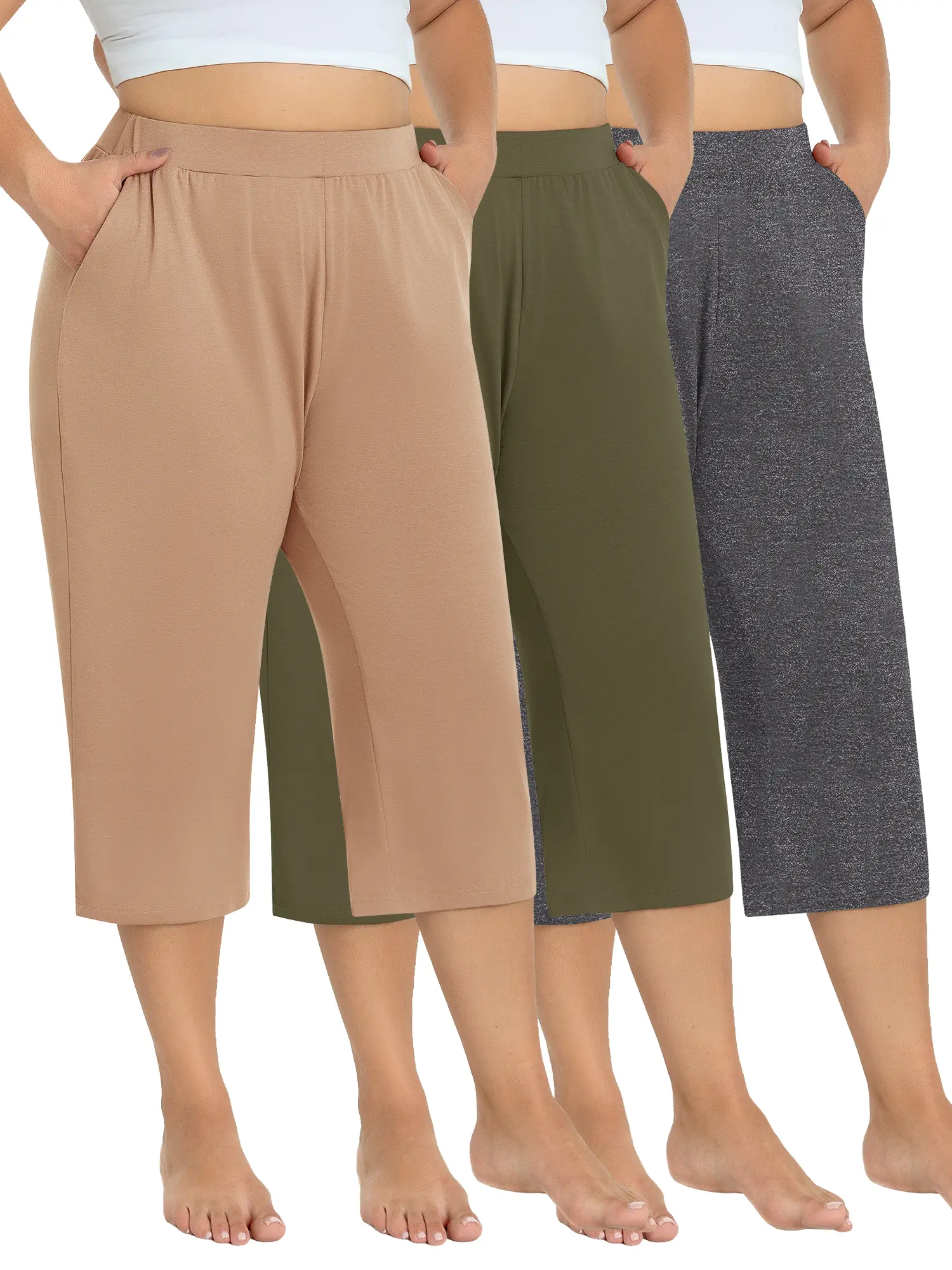 3 Pack Women's Plus Size Capri Pants Capris Sweatpants Loose Cropped Casual Yoga Pant with Pockets Lounge Pajama Summer Pants Bohemian Trousers
