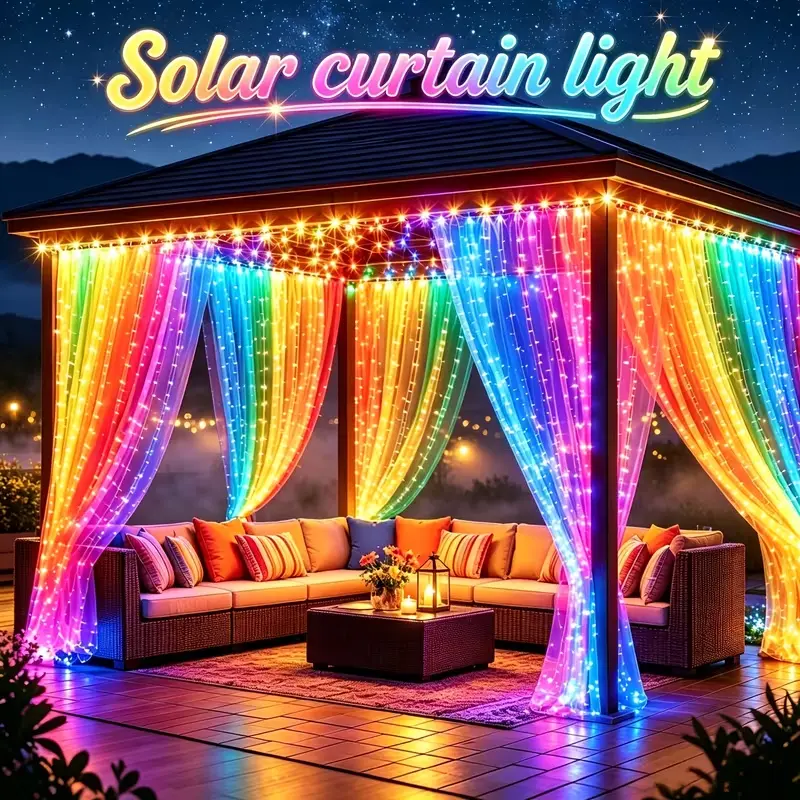 Enhanced 330LED solar curtain light string, 8 modes waterfall light, waterproof IP44, suitable for outdoor decoration in courtyards, gardens, pavilions, parties, weddings, Christmas decorations, outdoor decorative light string, fairy light string