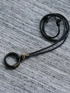 Original Design Vintage Natural Agate Ring Pendant Necklace, Handmade Geometric Circle Triangle Element Jewelry for Men, Gift Box Included