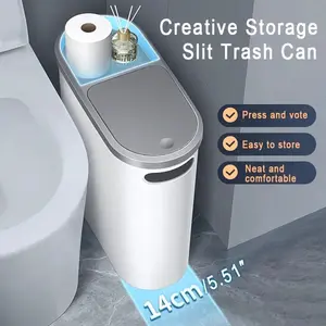 Large Capacity Press-Type Bathroom Trash Can with Lid - Space-Saving Design for Home Essentials - Bathroom Supplies,