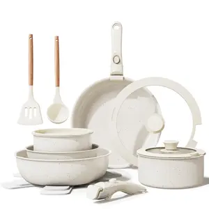 Ceramic Nonstick Cookware Set, Healthy,Non Toxic,5/9/11/15/17-Pieces Pots and Pans Set Removable Handles,Induction RV Kitchen Set,Stain & Scratch-resistant,Dishwasher/Oven Safe