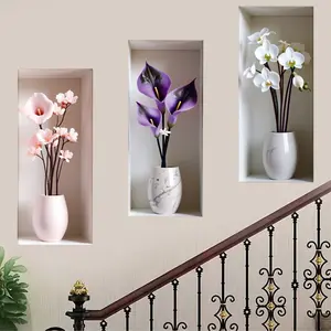 Elegant Flower Vase Wall Stickers Set, Modern Simple Floral Art Decals, Removable Self-Adhesive, Home Decor for Living Room Bedroom Bathroom Office, Decorative Wall Sticker