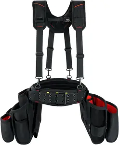 MELOTOUGH Tool Belt with Suspenders Electrician Tool Bag Suspenders Framers Combo Apron Tool Belt Construction Tool Pouch Suspenders Heavy Duty Carpenter Suspension Rig(RED)
