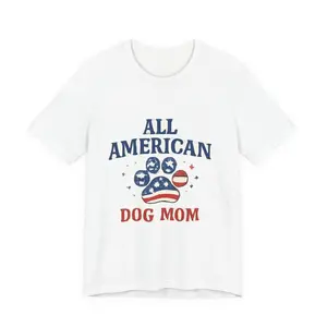 All American Dog Mom T-Shirt | Patriotic Paw Print, USA Flag Design