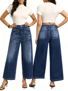 Wide Leg Stretch Jeans - comfortable  Soft and Breathable High Waist Loose Fit Denim for Casual Wear Women's Fashion