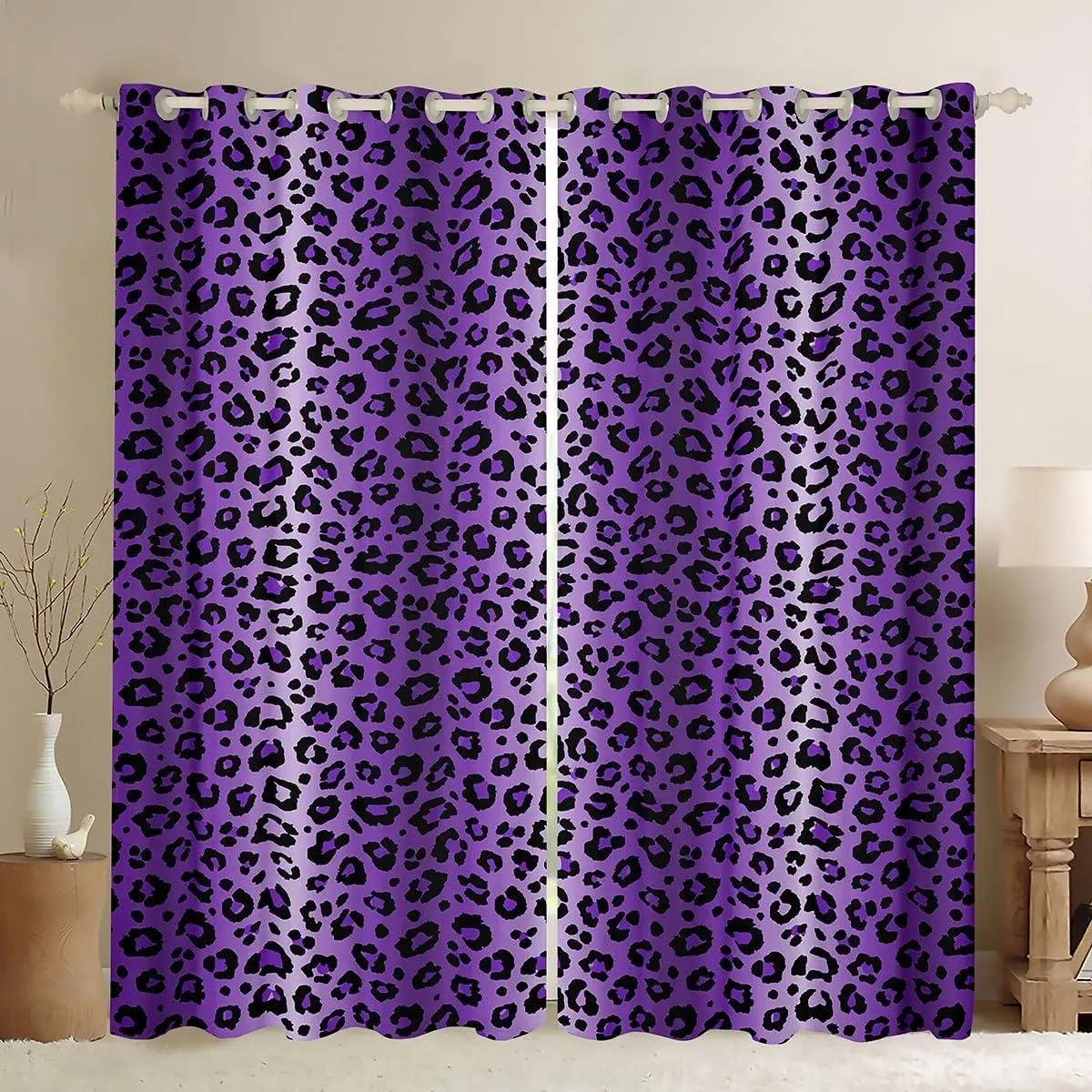 Purple Black Cheetah Blackout Curtains Leopard Window Curtains Safari Animal Fur Print Darkening Drapes for Bedroom Wildlife Living Room Window Treatments (2 Panels )