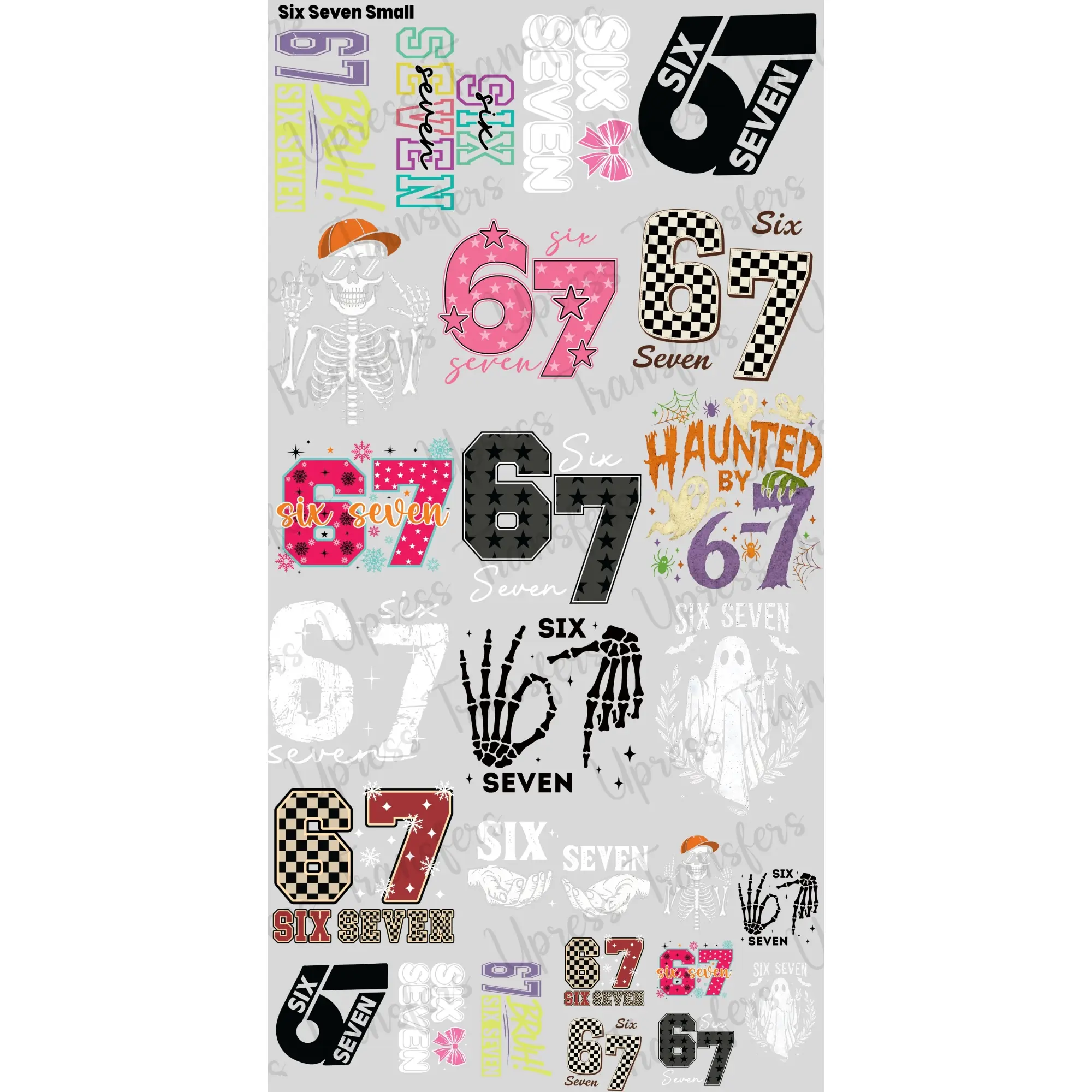 Six Seven Small Gang Sheet DTF Transfer 24.5"x48" Direct To Film for DIY Enthusiasts Vibrant Custom Options Cozy Handmade Aesthetic Festive Designs Merry & Bright Pastel Designs