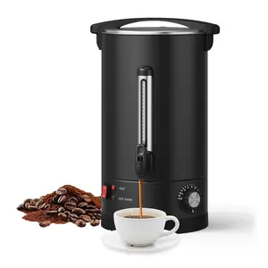 GARVEE Commercial Coffee Urns available in 60 and 110 cups capacity, featuring large stainless steel construction, double wall heat retention, ideal for weddings, buffets, catering, events, and parties.