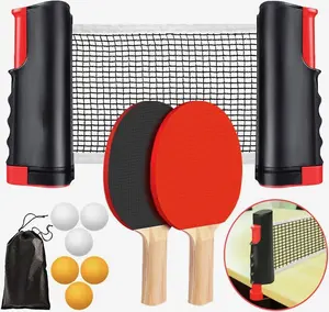 Table Tennis Paddle Complete Kit with Sports Rackets, Retractable Net, Balls and Portable Carry Bag, Compact Setup for Indoor/Outdoor Games