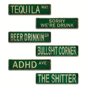 6pcs, Vintage Beer Themed Metal Tin Signs, Classic Beer Poster Plaques- Retro Wall Art, Metal Tin Plates For Office, Home, Cafe, Apartment, Restaurant, Cafe, Beach House & Backyard