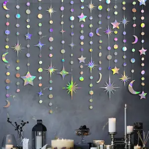 Rainbow Party Decorations Star Polka Dot Paper Garlands Banner, Colorful Flags Banners Metal Hanging Glitter Stars, Birthday Baby Shower Wedding, Party Decoration Supplies
