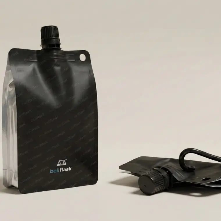 BellFlask - (Pack of 3, Matte Black) 15 oz. Plastic Flask, Patented, Flexible, Metal-Free, Reusuable, BPA-Free with Carabiner Clip and Filling Funnel Reuse Beverage