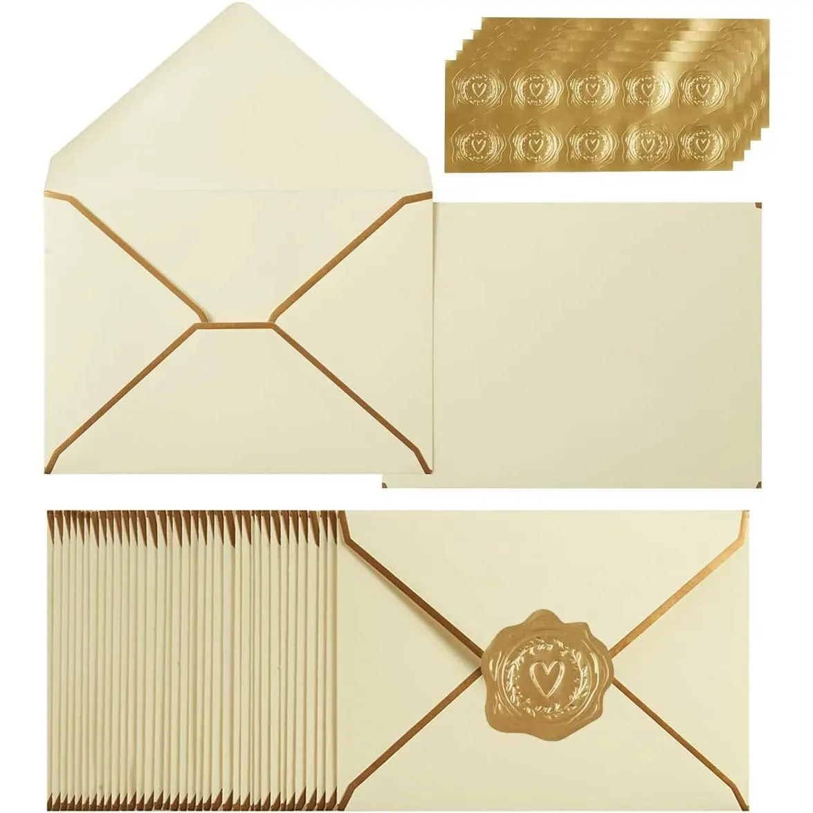 100 Pack A7 Envelopes 5 x 7 Card Envelopes V Flap with  Border for Office, Wedding , Invitations, Graduation,  Shower, Parties (Cream Color, 5.32 x 7.28 Inches)