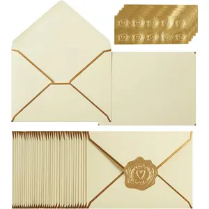 100 Pack A7 Envelopes 5 x 7 Card Envelopes V Flap with  Border for Office, Wedding , Invitations, Graduation,  Shower, Parties (Cream Color, 5.32 x 7.28 Inches)