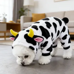 Cute Cow Print 4-Legged Pet Onesie for Dogs & CatsUltra-soft, Pullover, non-zipper，skin-friendly fabric keeps your furry friend warm and comfy.Adorable horn & ear details, perfect for daily wear, ideal for small to medium pets. clothes Outfit