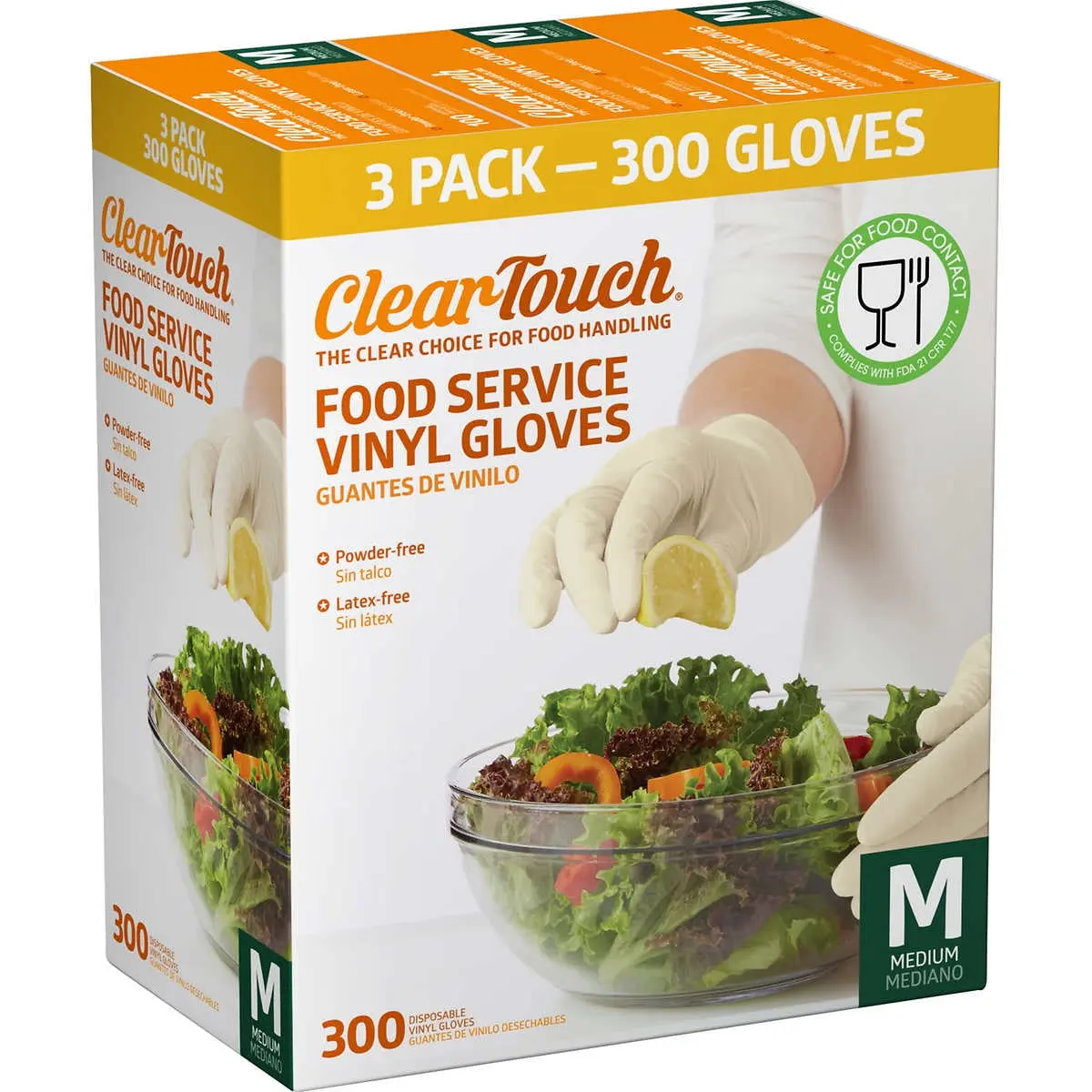 Clear-Touch Vinyl Cleaning Gloves for Food Service & Handling, Medium Size, 300-Count Pack, Durable, Easy to Use, 300 Gloves