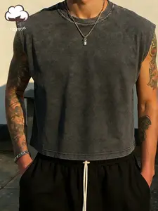 Men's Cotton Short Tank Top, Casual Fitted Round Neck T-Shirt, Fashionable Sleeveless Summer Wear, Sporty Holiday Tee