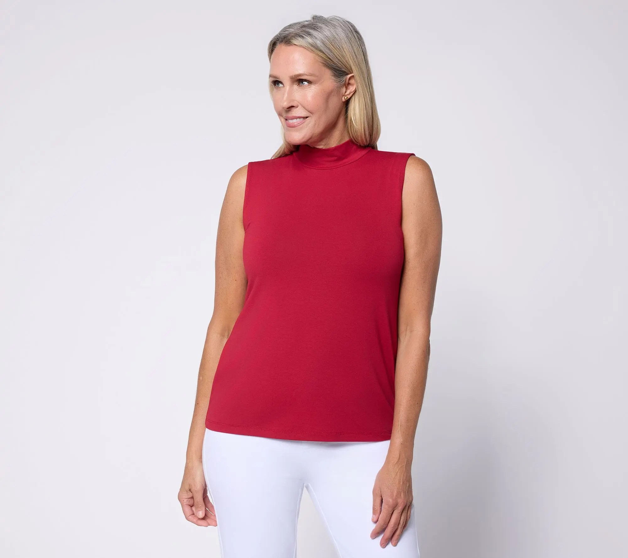 Susan Graver Essentials Rayon Allure Knit Mock-Neck Sleeveless Top