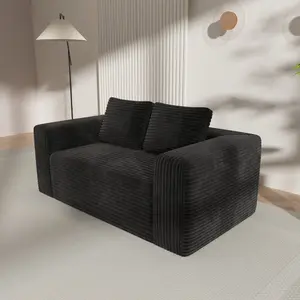 63" Boneless Loveseat Couch Compressed Sofa Couch in a Box, No Assembly 2-Seater Cloud Floor Couches with Comfort Springs & Memory Foam for Living Room Bedroom Lounge Studio (Black)