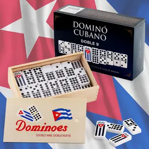Domino Cubano Doble Nueve Cuban Dominoes Double Nine with Cuban Flag on Chips 55 Fichas