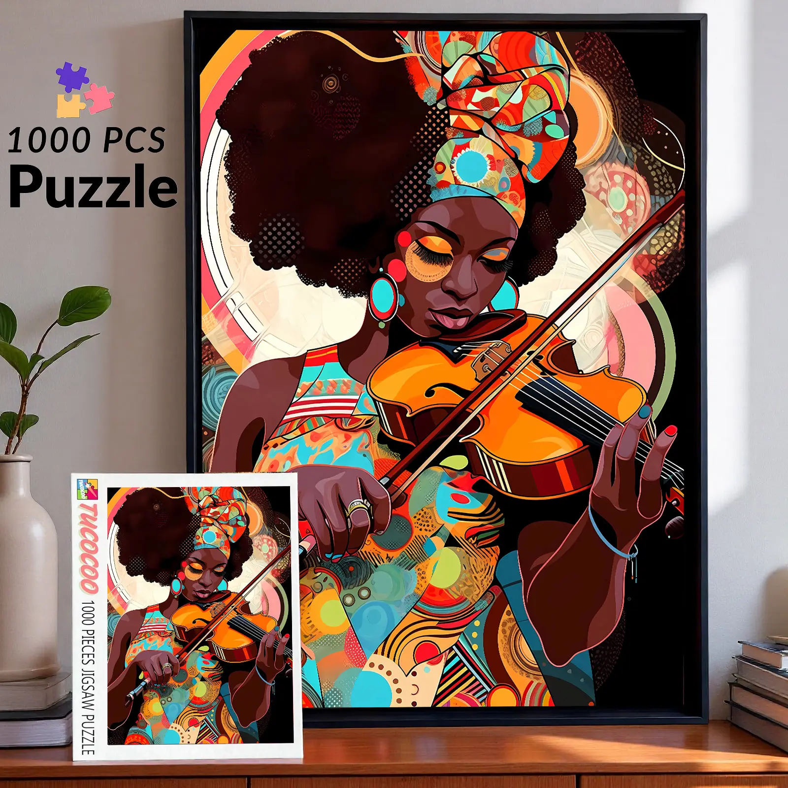 Tucocoo 1000-Piece African Woman Playing Violin Jigsaw Puzzle, Vibrant Art Crafts for Adults, 27.5x20in (70x50cm) Brain Challenge, Unique Gift & Wall Decor, Jigsaw Jigsaw Puzzles
