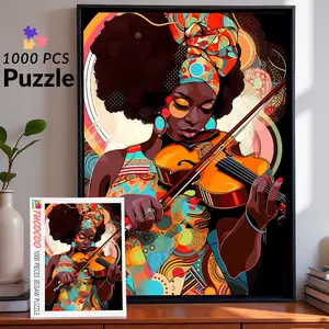 Tucocoo African Woman Playing Violin 1000 Pieces Jigsaw Puzzle, Vibrant Art Artificial Crafts Puzzle for Adults, Relaxing Brain Challenge and Family Fun, Unique Gift and Wall Decor, Size 27.5x20inch(70x50cm)