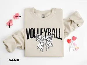 Retro Volleyball Bow Sweatshirt, Volleyball Crewneck, Game Day season Sweatshirt, Volleyball Outfit, Volleyball Lover Gift, School Mascot Shirt