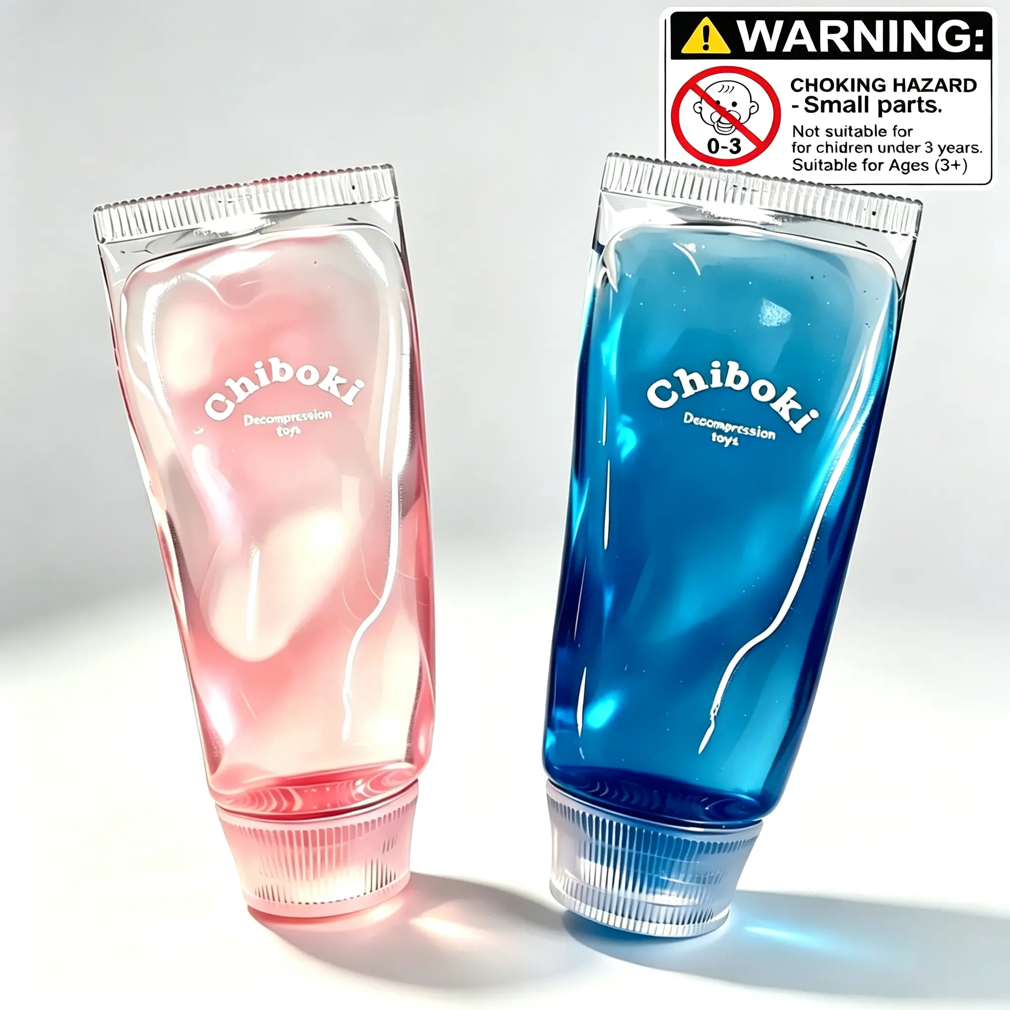 W-W Toothpaste Tube Squish Fidget Toy, Thin-Skin Stretchable Jelly Squeeze Item, Moldable No-Spring-Back Sensory Tool, ASMR Decompression Desktop Decor, Pink Blue Adult Novelty Stress Relief Gift