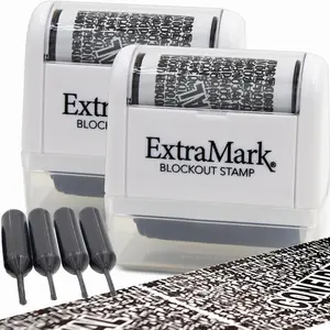 ExtraMark 2 Pack Identity Theft Protection Blockout Stamps - Roller Stamp with Four Replacement Ink Tubes - White Unit