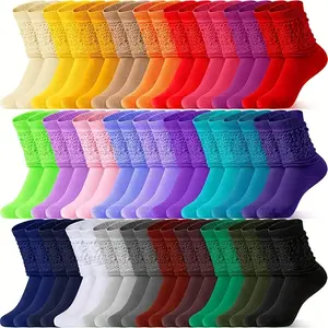 Women's Mid-Calf Socks for Women, 6-Pair Candy Color Mix-and-Match Set, Breathable All-Seasons Polyester, Soft Cushioned Sole, Machine Washable