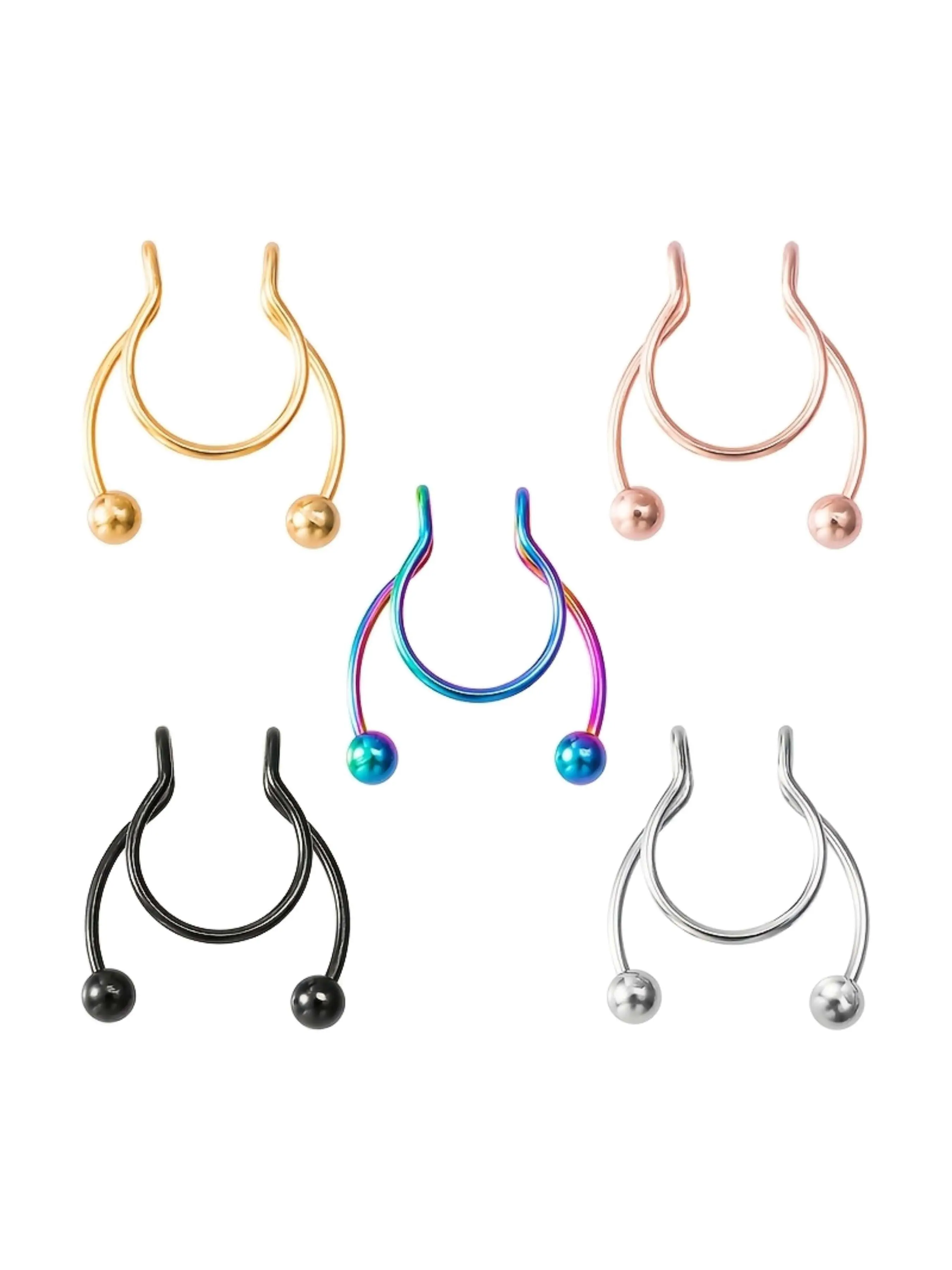 2pcs Stainless Steel Fake Nose Septum Rings, Clip-On Nose Rings, No Piercing Required, Body Jewelry Accessories Gift, Nose Rings Hoops, Non Piercing Jewelry