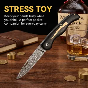 Damascus Folding Knife With Solid Wood Handle - Vintage Style EDC Pocket Tool And Fidget Toy SummerVibes