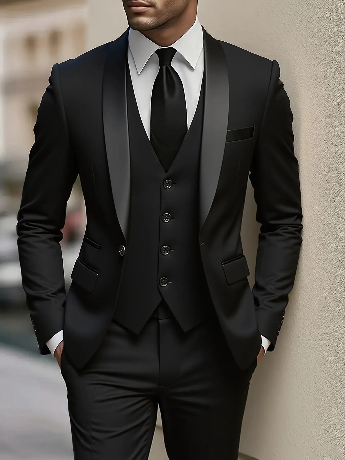 Elegant Men'S 3pcs Suit - Slim Fit Tuxedo Set for Weddings & Formal Occasions, Black Suit with White Shirt & Pants, Perfect for Office Meetings and Elegant Events, Formal Attire, Formal Suit Ensemble|Slim Fit Suit|Durable Wedding Wea Formal Wear