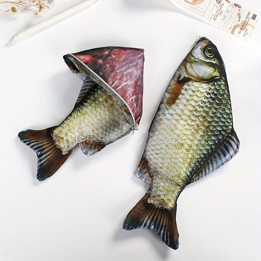 Fish Shaped Pencil Case, 1 Count Creative Zipper Pencil Bag, Stationery Bag, Pencil Case for Office, School, Dormitory, Home, Art Supplies