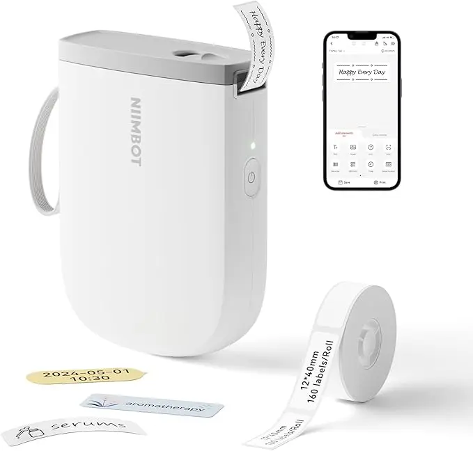 NIIMBOT D11 Label Maker, 300DPI Potable Printer for Home & Business, White | Bluetooth Label Printer, Come with 1 Roll Tape 12*40mm for Organizing Home Office School, Easy Setup
