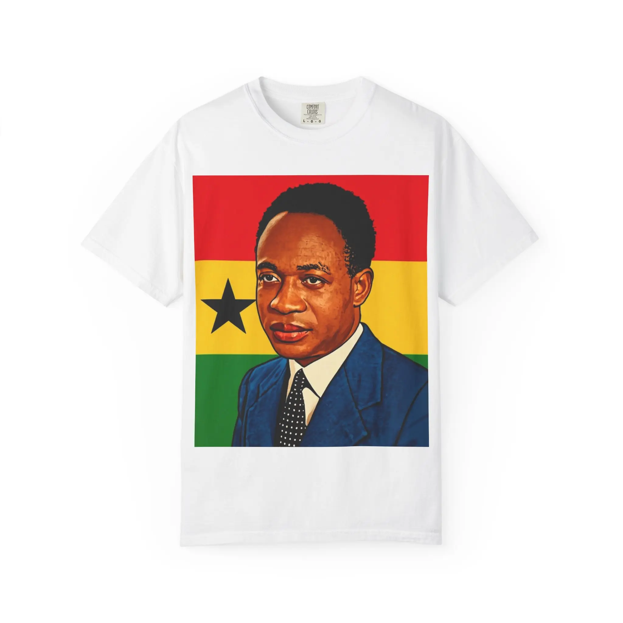 Kwame Nkrumah Portrait T-shirt | Ghana Flag Background | Gift for Him or Her, Black-Owned Business | Accra, Ghana