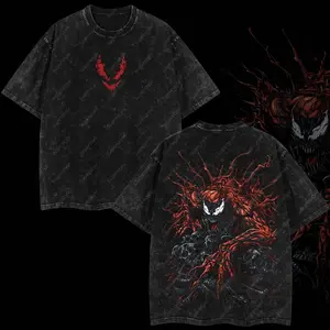 Super-style Maximum Absolute Carnage Symbiote Supervillain MCU Edition Double Printed Oversize Lightweight Acid Washed Tee TV Series Graphic Design Top Cotton Streetwear Comic Superheroes T-Shirt Clothes Menswear Womenswear Apparel Classic Seamless FCD