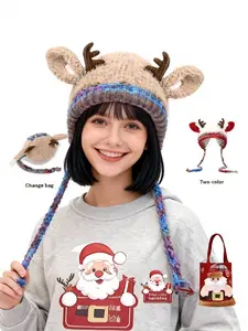Christmas Reindeer Antler Hat (can also be used as a handbag, a multi-purpose hat). Knitted earflap hat, windproof and warm, suitable for the whole family, adults and children alike, fits all head sizes. A perfect New Year's gift.