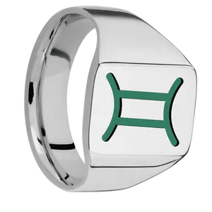 Medium Rectangle signet ring (16x11.5mm) in Titanium, with a Wide style band and a GEMINI engraving.