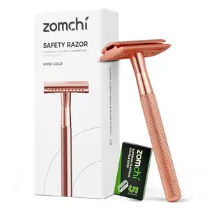 ZOMCHI Safety Razor for Women with 5 Double Edge Safety Razor Blades, Double Edge Razor, Reusable Razor, Plastic Free – Rose Gold