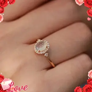 Elegant Promise Ring Set with Moonstone Engagement Wedding Ring Evening Party Banquet Decoration Sweet Anniversary Gift