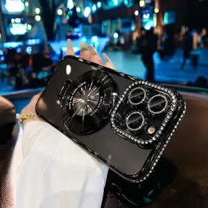 Luxury Glitter Rhinestone Decor Phone Case with Magnetic Stand, Shockproof Phone Protective Cover, Phone Accessories Compatible with iPhone Series, Casing, Lightweight Hard Case, Protector, Screen Protector, Cellphone