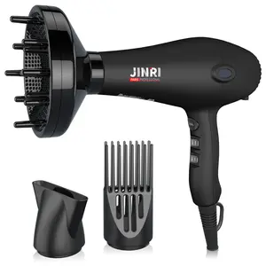Professional Salon Grade 1875w Low Noise Ionic Ceramic Ac Infrared Heat Hair Dryer Plus One Concentrator and One Diffuser Black Color