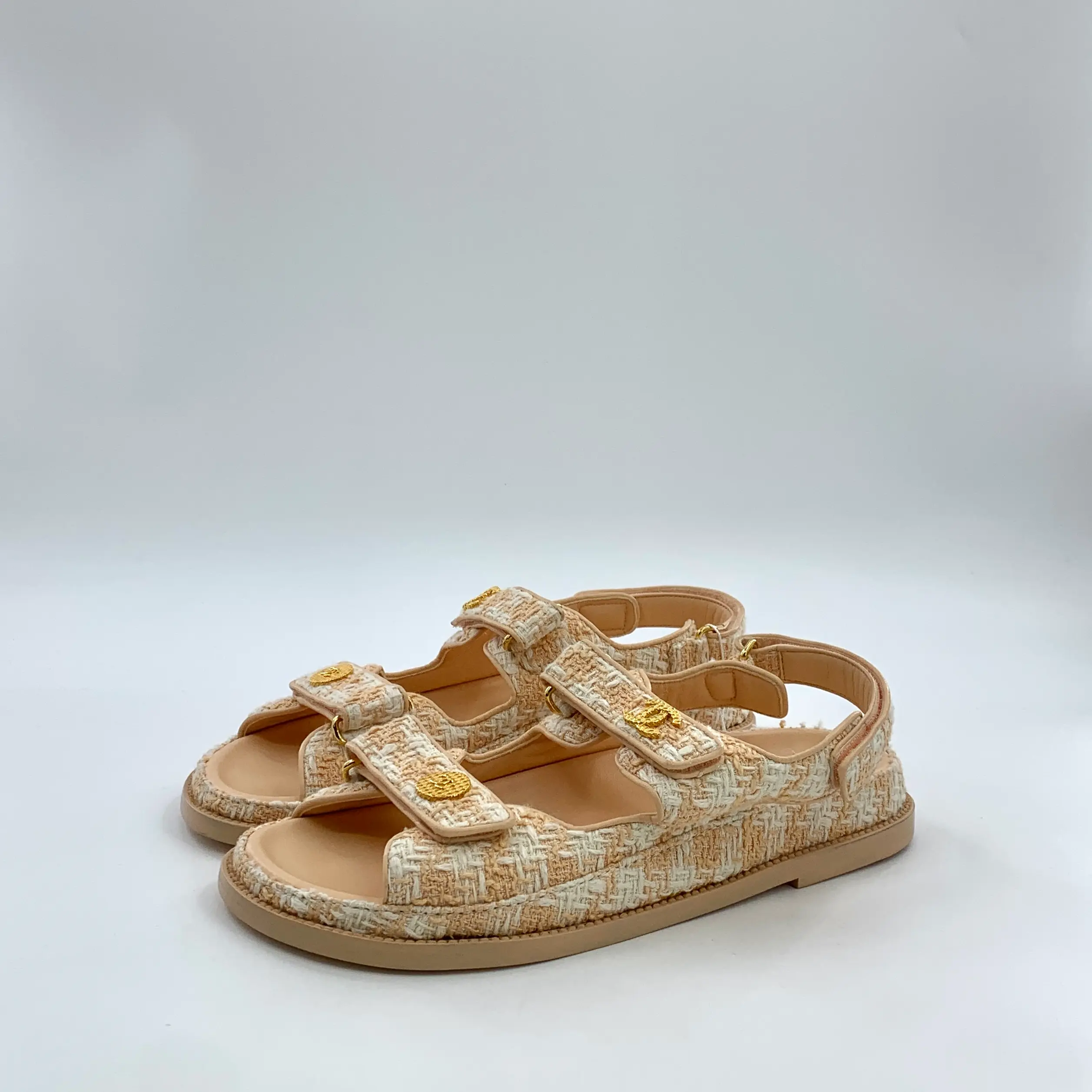 RDLT-Chanel Orange Tweed Strap Flat Sandals Size 40-J37045