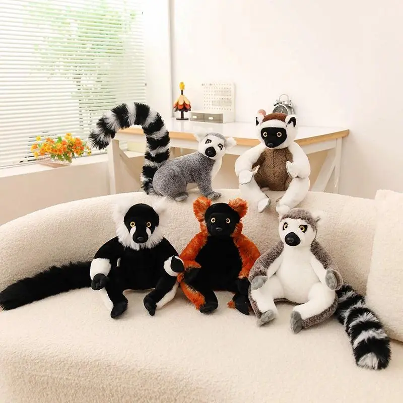 Unisex High-Quality Ring-Tailed Forest Lemur Simulation Plush Toy - Soft Wild Climbing Animal Doll with Long Tail, 0.5-2 cm Differences, Plush House Decoration, Animals & Nature Themed Kids' Gift