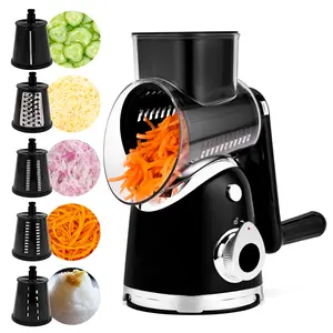 SUSTEAS New Rotary Food Cheese Grater with 6 Replaceable 18/10 Stainless Steel Blades Strong Suction Base Kitchen Utensils Vegetable Slicer for Ice Shredder Veggie Chopper