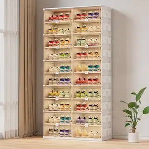 JEKO&JEKO 10 Tiers Foldable Shoe Rack Organizer Cabinet for Closet Entryway, Large Collapsible Shoe Storage Box with Magnetic Doors Fits Up to 40 Pairs (White)