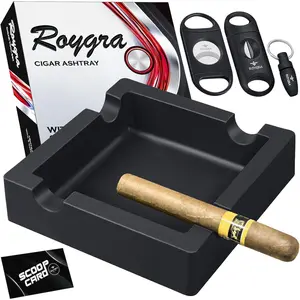 Outdoor cigar ashtray large ring gauge with 3 cigar cutter for all cigars 59 x 59 x 15 silicone unbreakable ash tray with 4 rest for patio outside indoor home dcor black