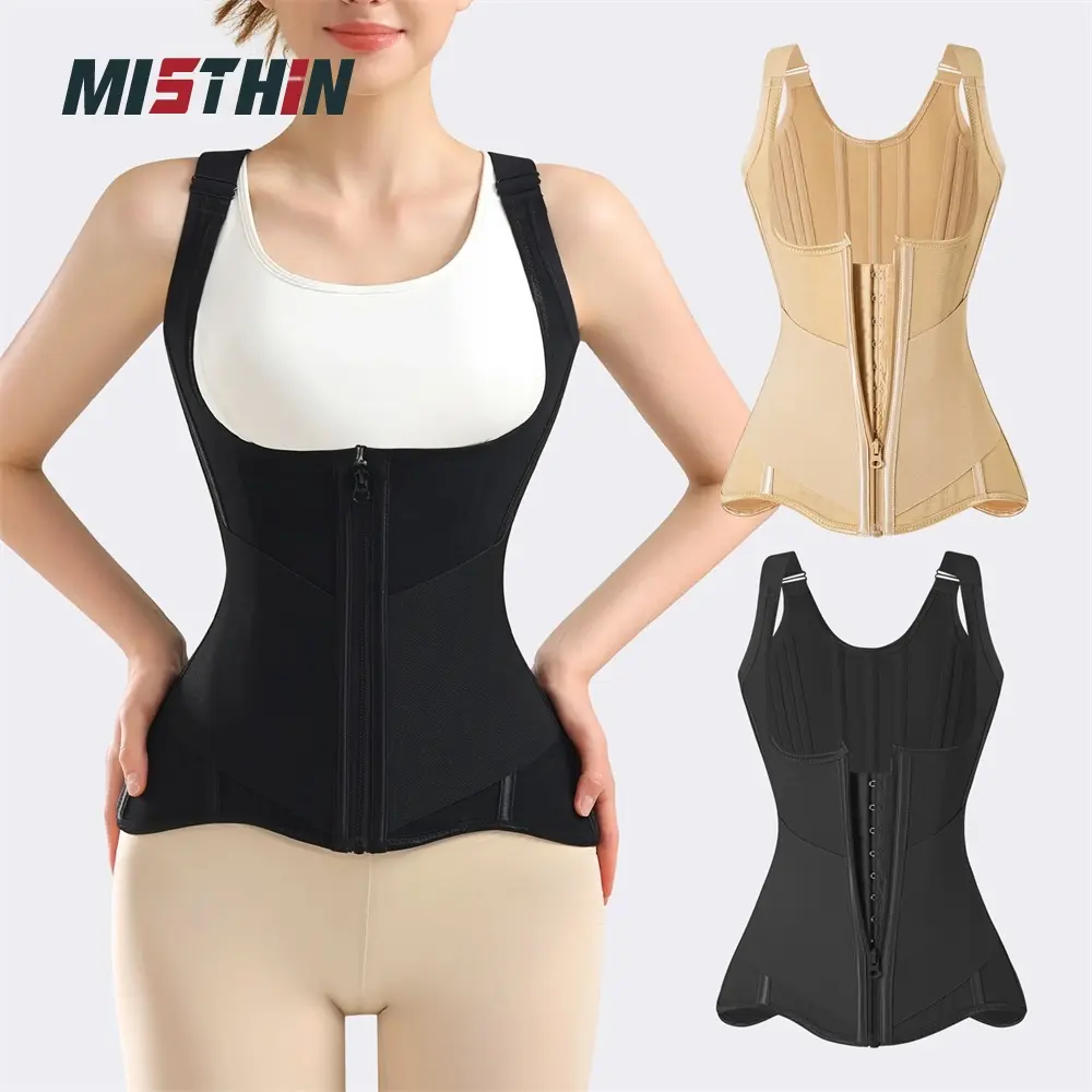 MISTHIN Women's Full Coverage Zip Compression Body Shaperwear Bodysuit - Plus Size Tummy Control Elastic Faja Underwear, Shapewear