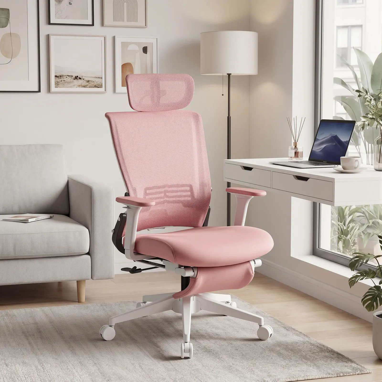 Viral Foldable Ergonomic Office Chair with Footrest and Lumbar Support -（ Pink、Black、Purple、Cream、Green、Grey）